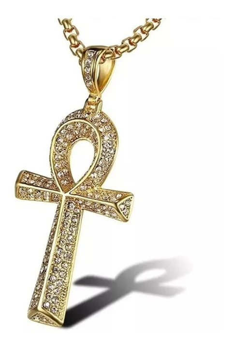 Collar Cadena Dije Acero Color Oro T Anka Egipcia Cz Hombre