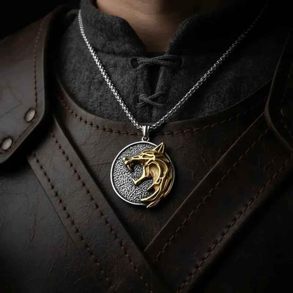 Collar De Acero Para Hombres Dije Geralt Lobo The Witcher  2