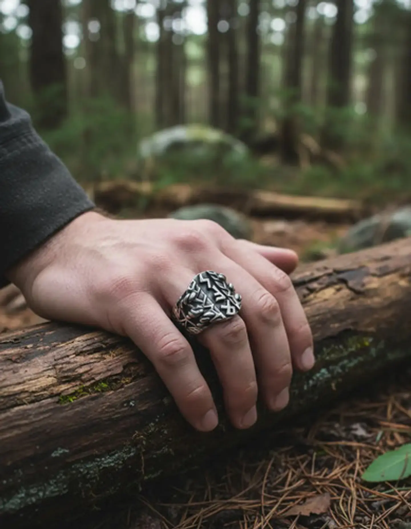 Anillo Runas Vikingo Acero Color Plata Odin Nórdico Hombre 4