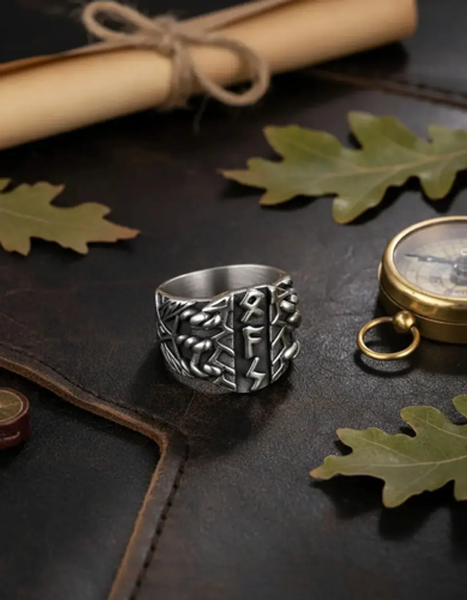 Anillo Runas Vikingo Acero Color Plata Odin Nórdico Hombre 5