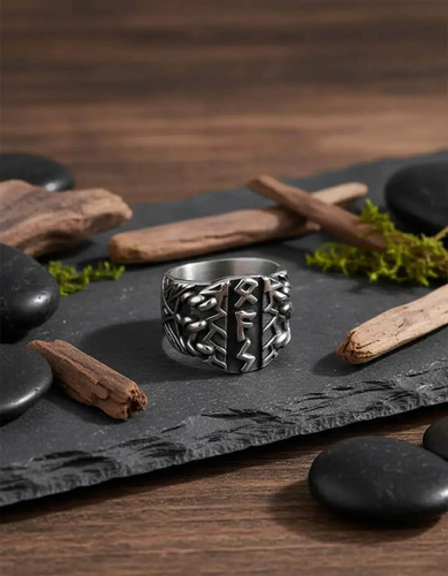 Anillo Runas Vikingo Acero Color Plata Odin Nórdico Hombre 6