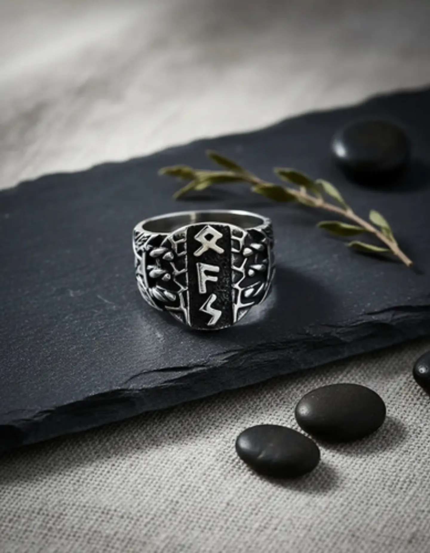 Anillo Runas Vikingo Acero Color Plata Odin Nórdico Hombre 9