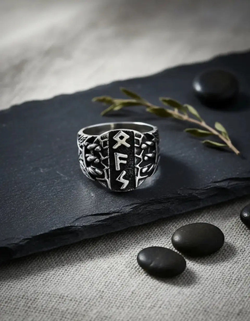 Anillo Runas Vikingo Acero Color Plata Odin Nórdico Hombre 9