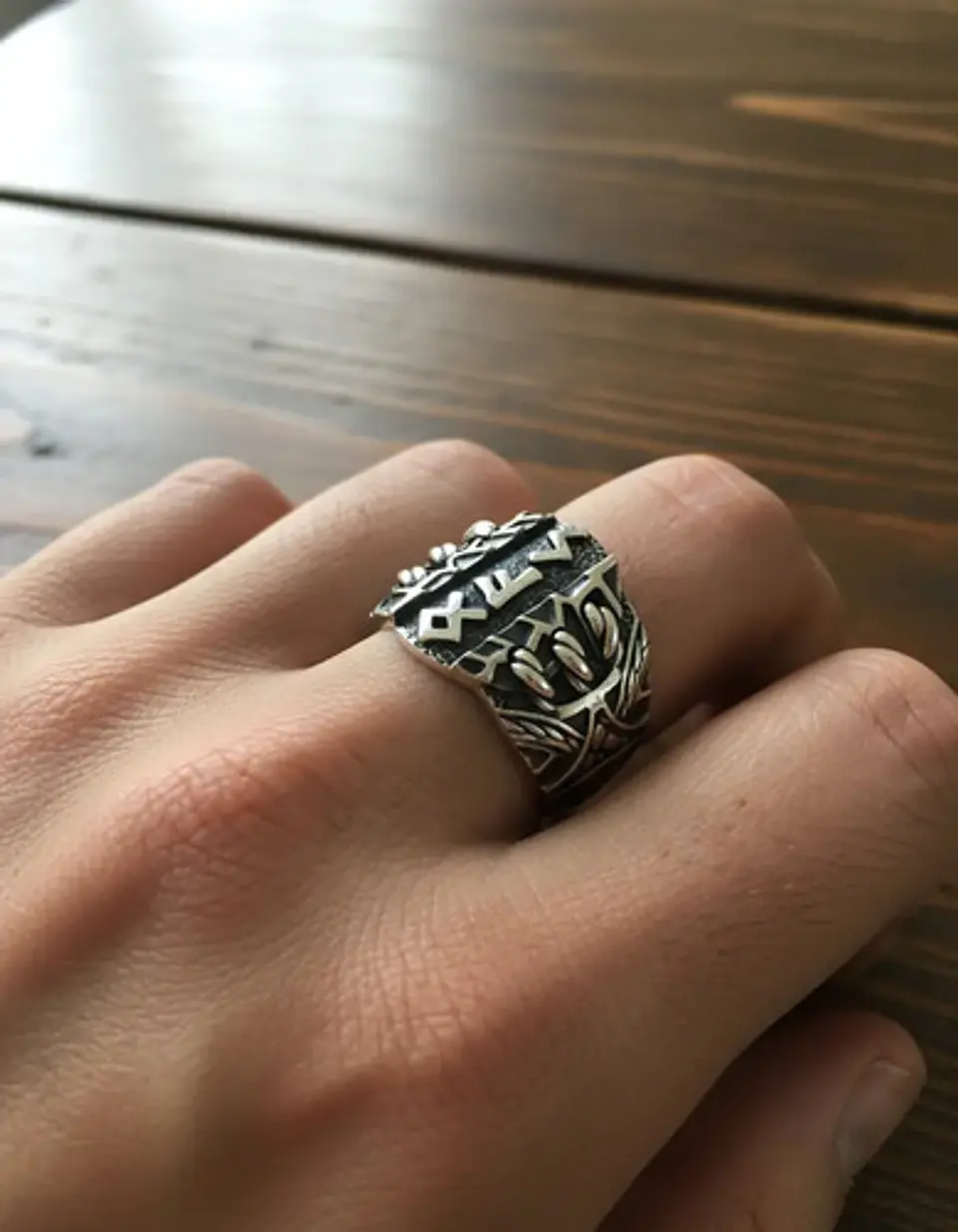 Anillo Runas Vikingo Acero Color Plata Odin Nórdico Hombre 10