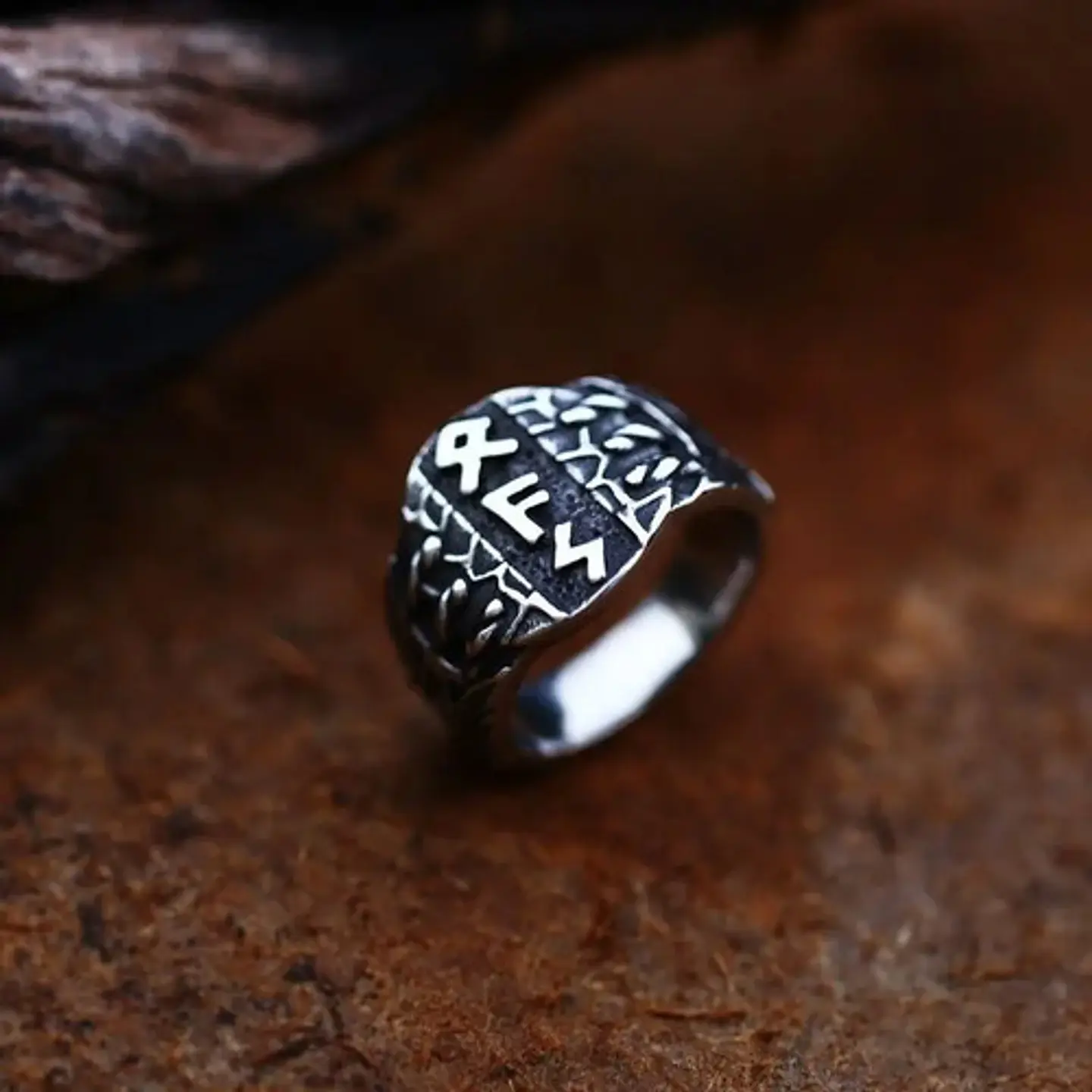 Anillo Runas Vikingo Acero Color Plata Odin Nórdico Hombre 11