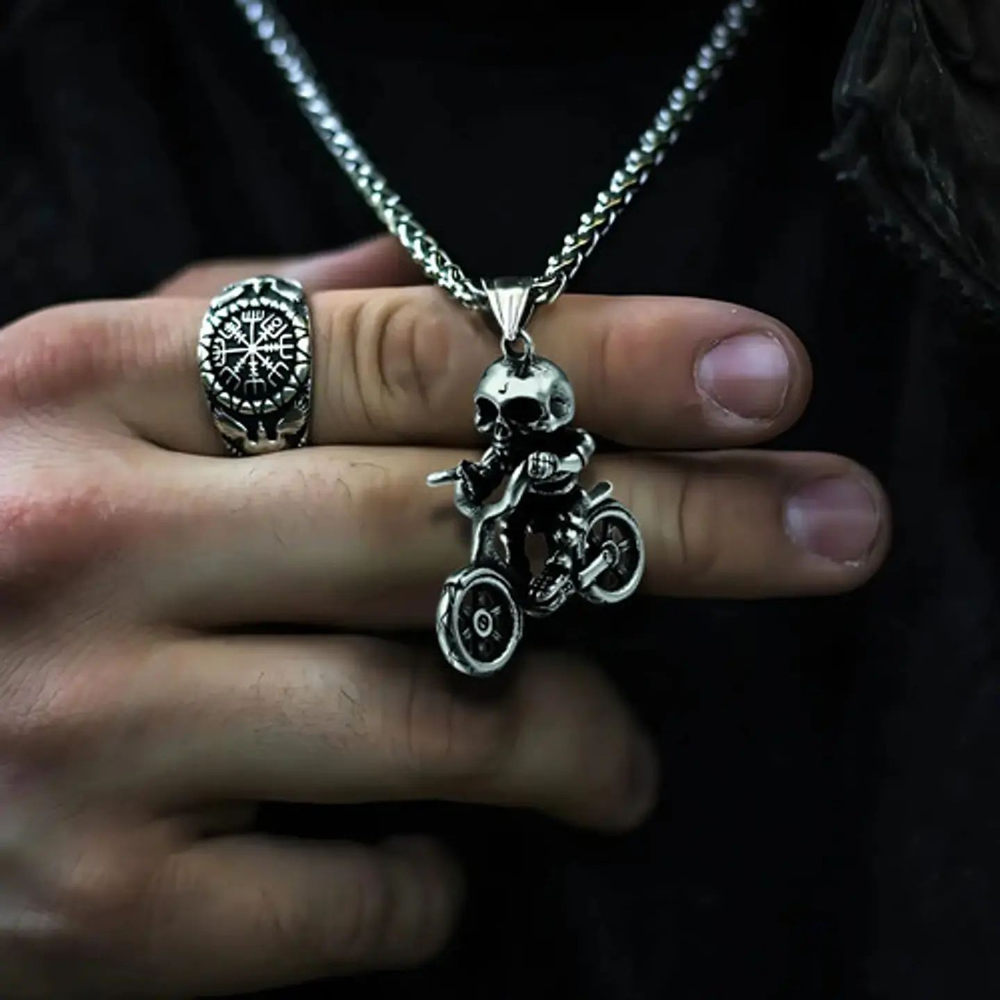 Collar Para Hombre Y Mujer Dije Motocicleta Calavera Craneo Plateado 4