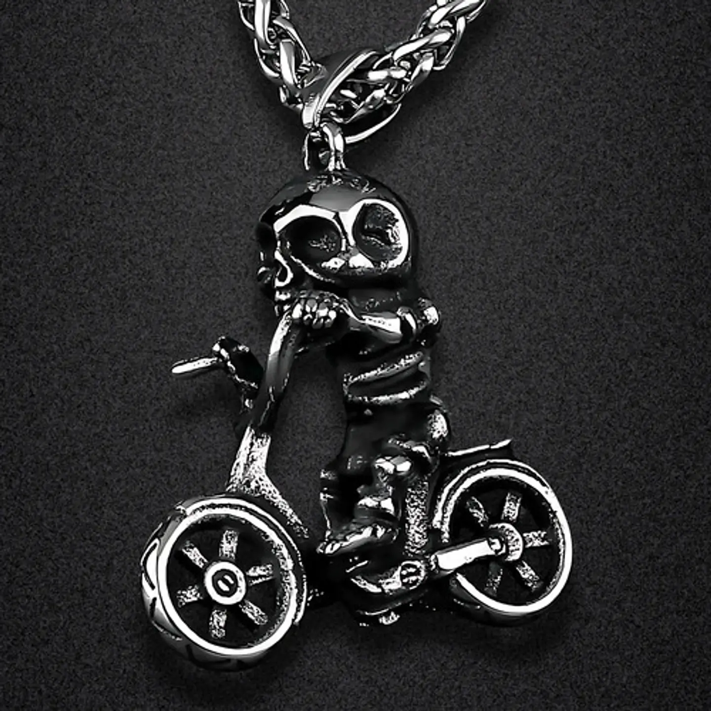 Collar Para Hombre Y Mujer Dije Motocicleta Calavera Craneo Plateado 6