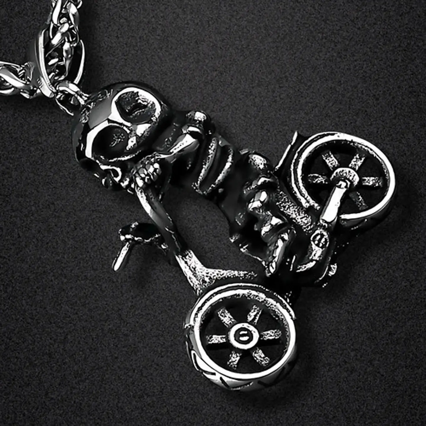 Collar Para Hombre Y Mujer Dije Motocicleta Calavera Craneo Plateado 7