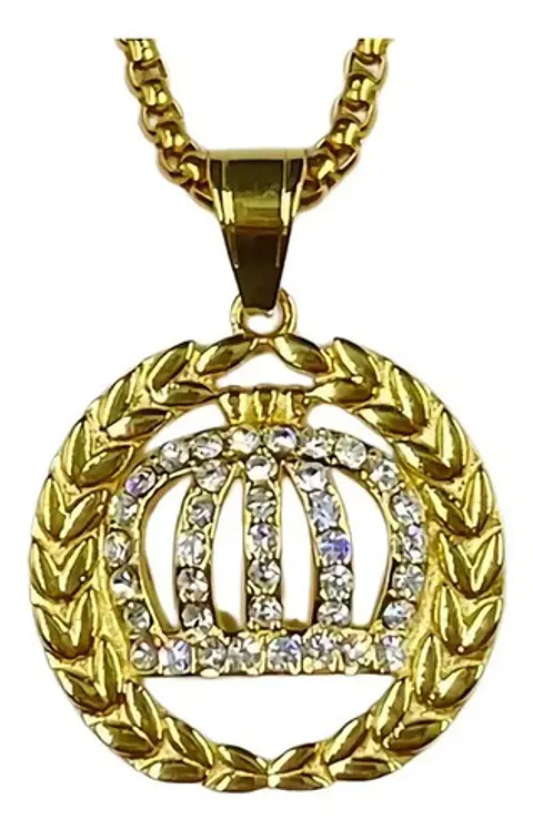 Colla Dije Rey Corona Hip Hop Acero Color Oro Hombre Mujer