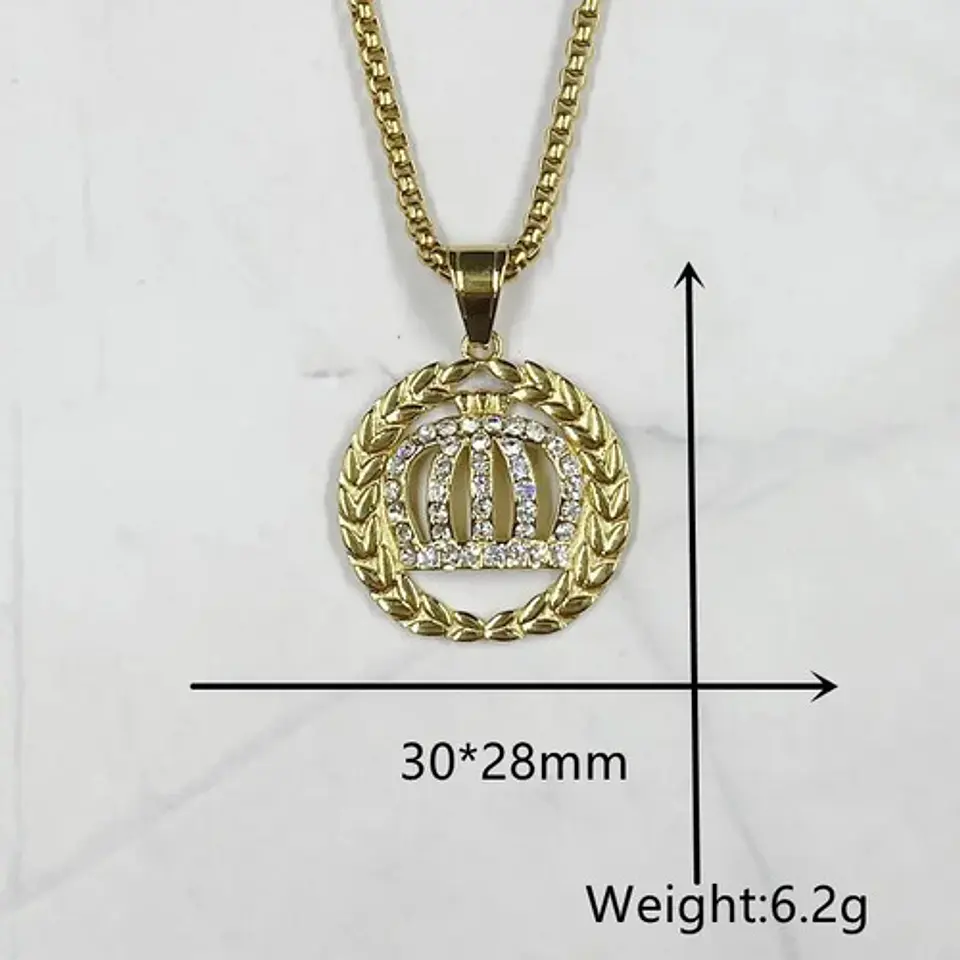 Colla Dije Rey Corona Hip Hop Acero Color Oro Hombre Mujer 4