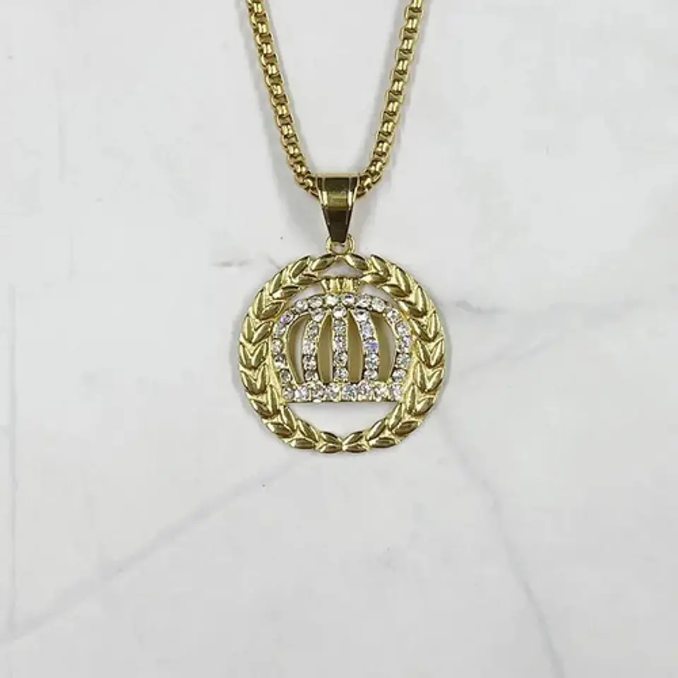 Colla Dije Rey Corona Hip Hop Acero Color Oro Hombre Mujer 5
