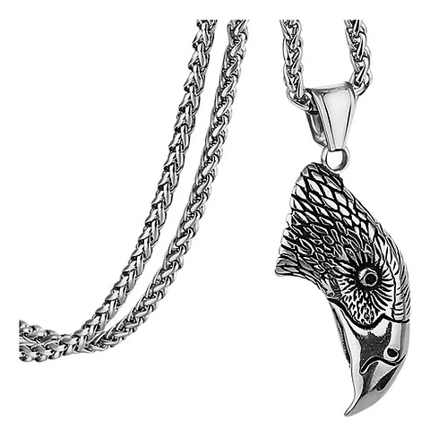 Collar Dije Cabeza Águila Acero Color Plata Hombre Y Mujer Plateado