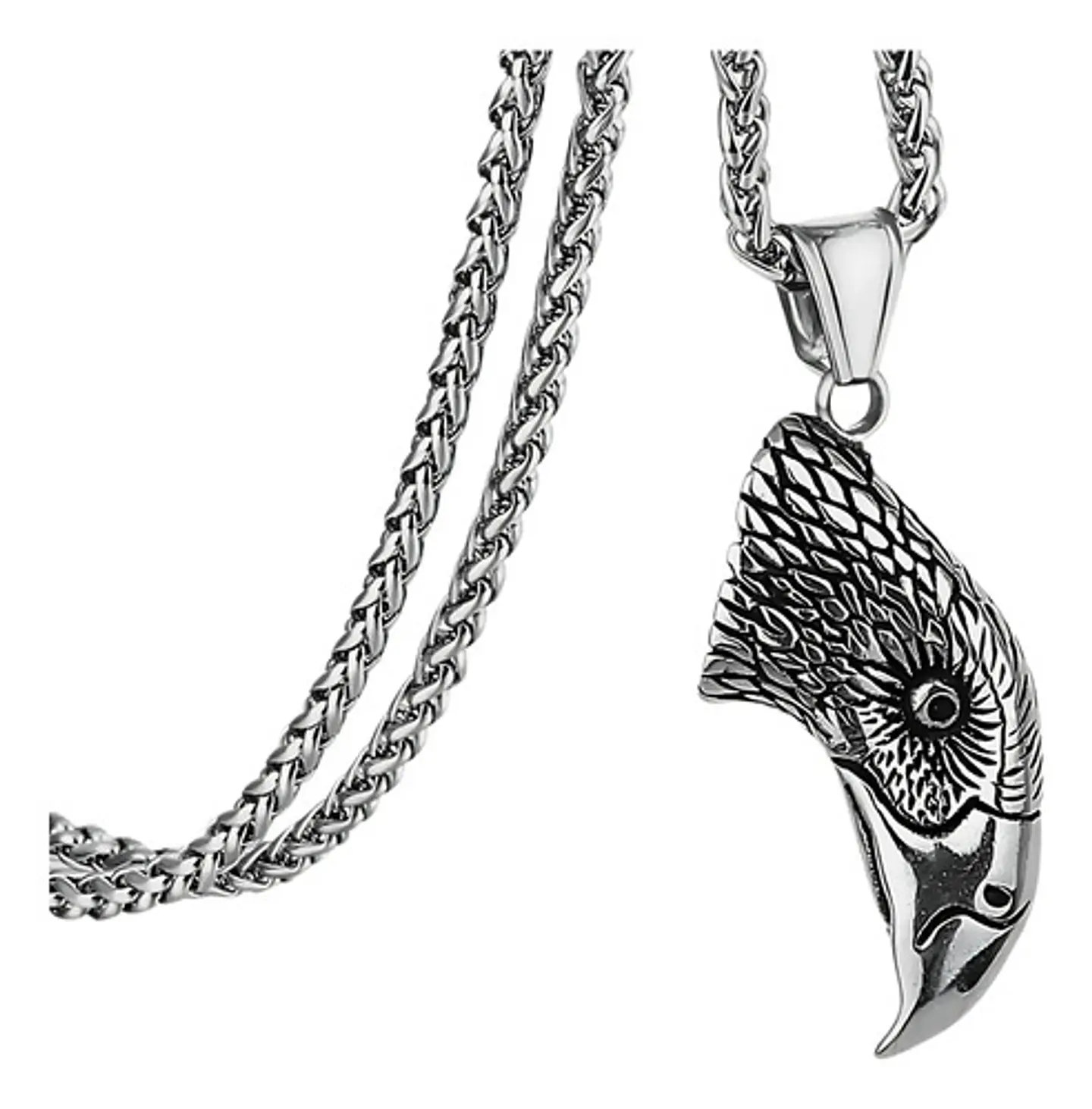 Collar Dije Cabeza Águila Acero Color Plata Hombre Y Mujer Plateado 1