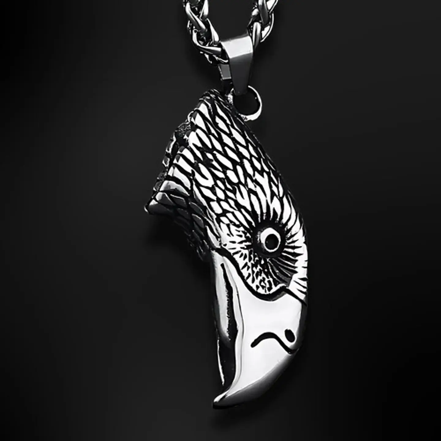 Collar Dije Cabeza Águila Acero Color Plata Hombre Y Mujer Plateado 3