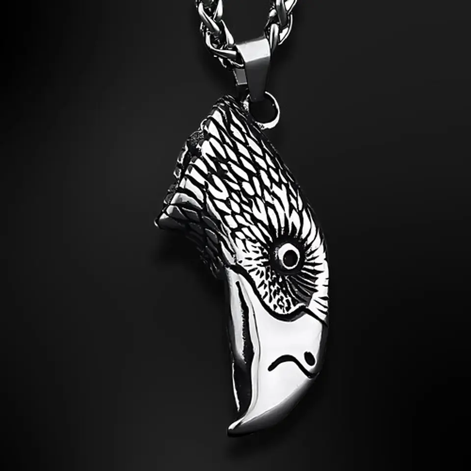 Collar Dije Cabeza Águila Acero Color Plata Hombre Y Mujer Plateado 3