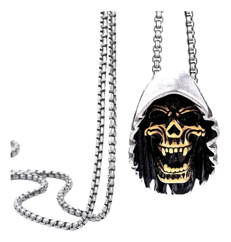 Collar Dije Calavera Cráneo De Acero Color Oro Para Hombre  1