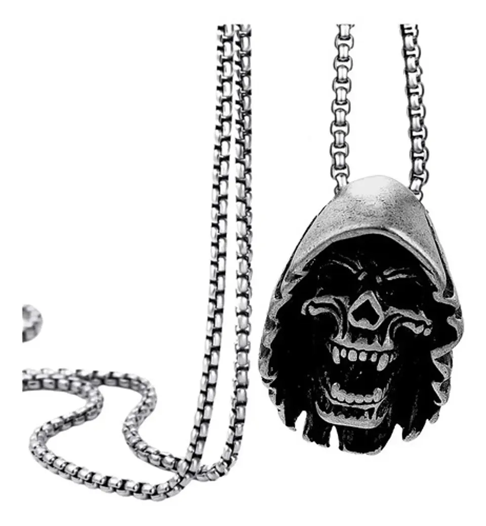 Collar Dije Calavera Cráneo De Acero Color Oro Para Hombre  7