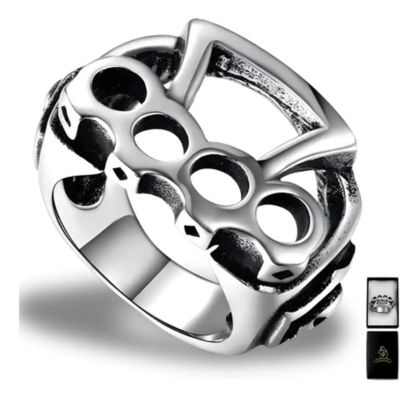 Anillo Para Hombre Manopla Punk Biker De Acero Color Plata 1