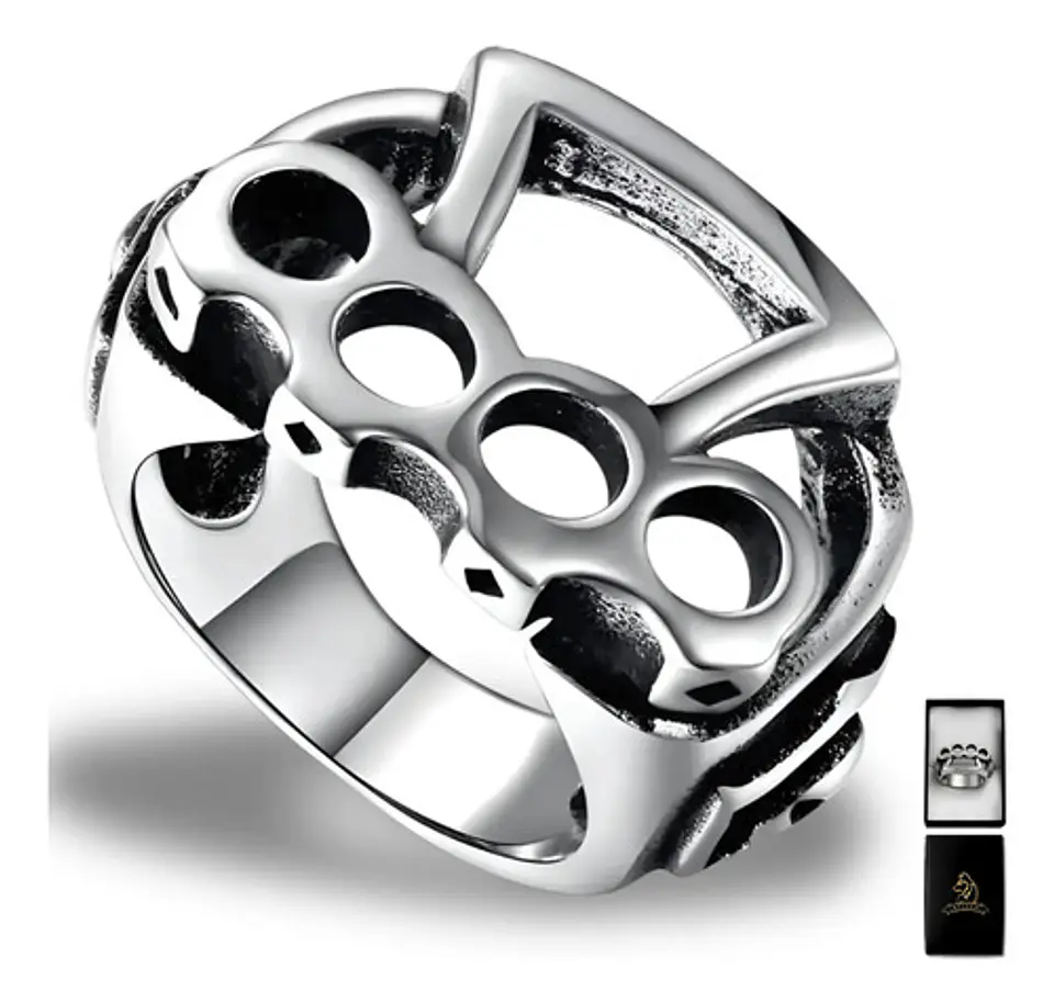 Anillo Para Hombre Manopla Punk Biker De Acero Color Plata 1