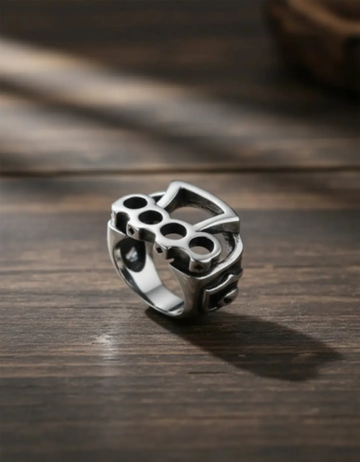 Anillo Para Hombre Manopla Punk Biker De Acero Color Plata 3