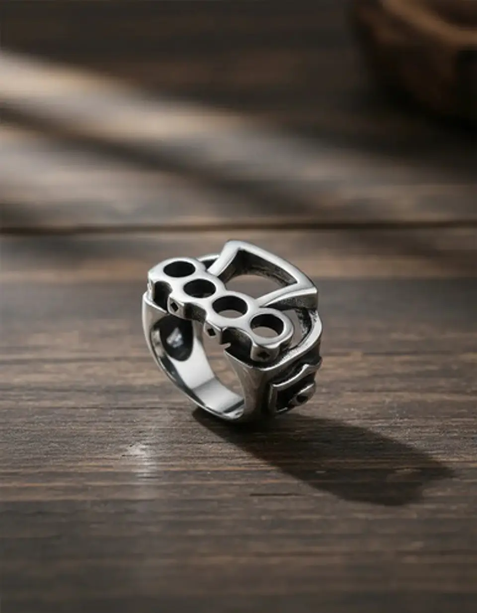 Anillo Para Hombre Manopla Punk Biker De Acero Color Plata 3