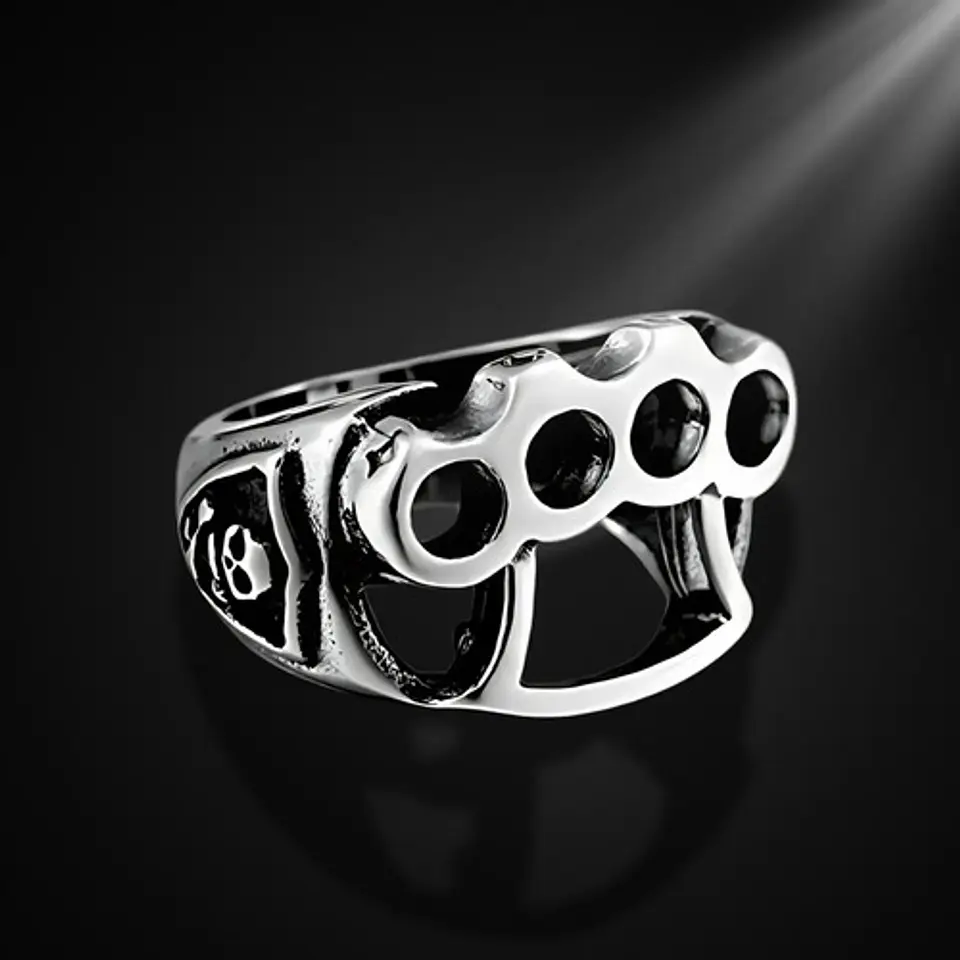 Anillo Para Hombre Manopla Punk Biker De Acero Color Plata 7