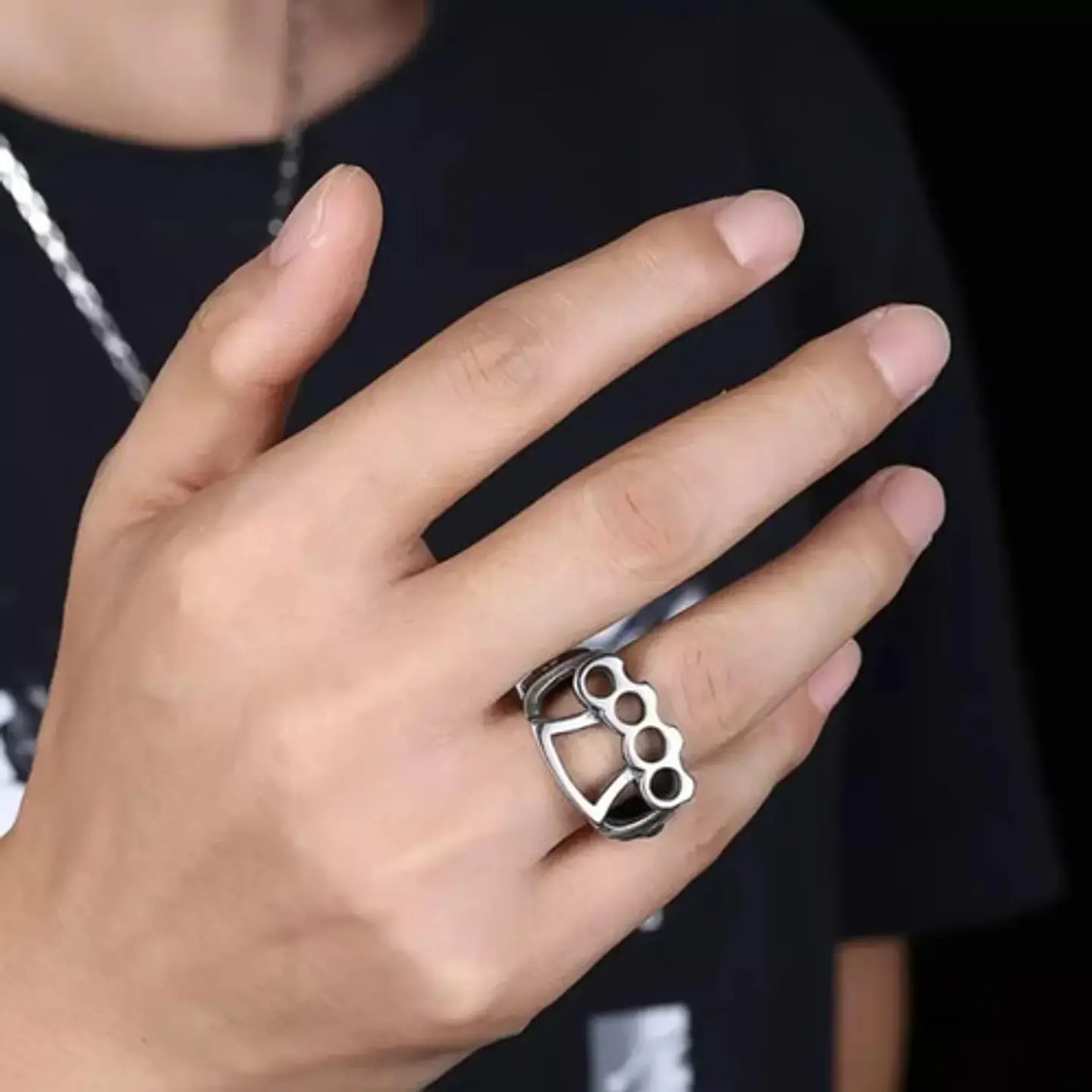 Anillo Para Hombre Manopla Punk Biker De Acero Color Plata 9