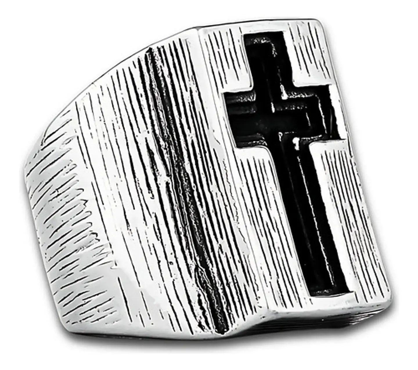 Anillo Grande Acero Color Plata Cruz Religioso Para Hombre 1