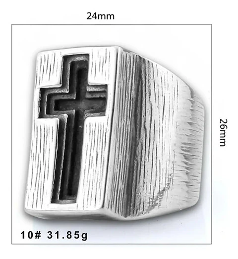 Anillo Grande Acero Color Plata Cruz Religioso Para Hombre