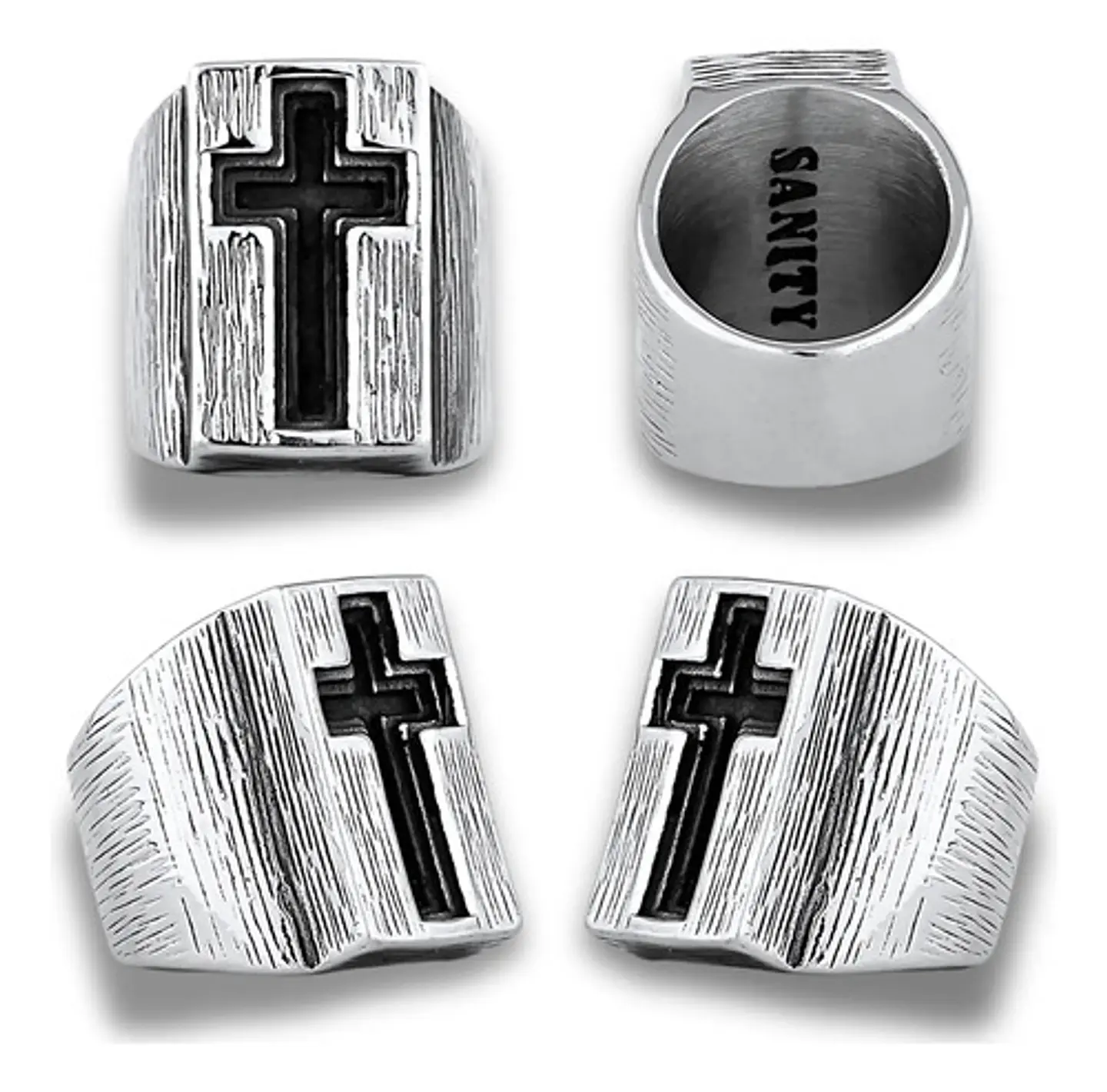 Anillo Grande Acero Color Plata Cruz Religioso Para Hombre 3