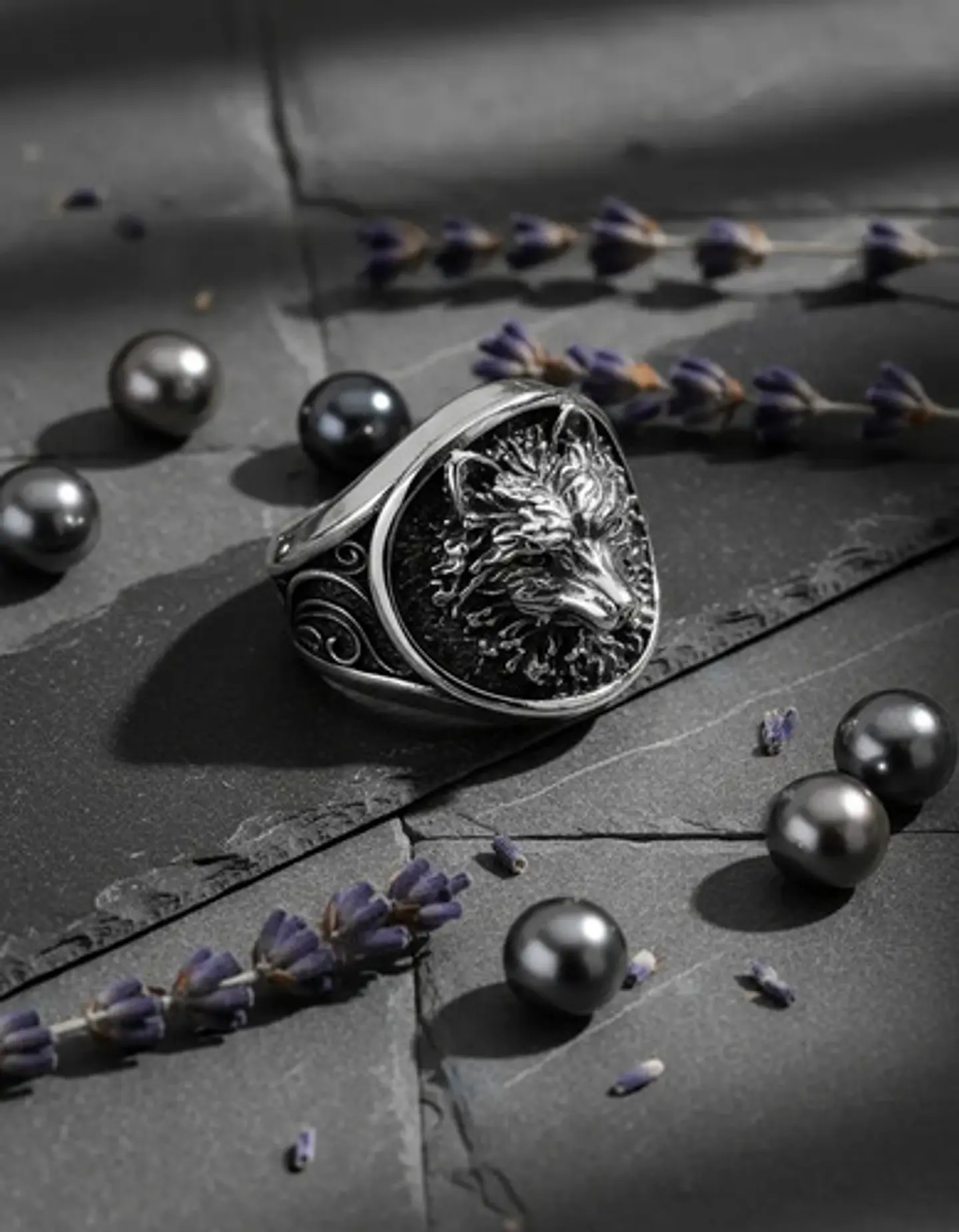 Anillo Acero Color Plata Vikingo Cabeza De Lobo Para Hombre 4