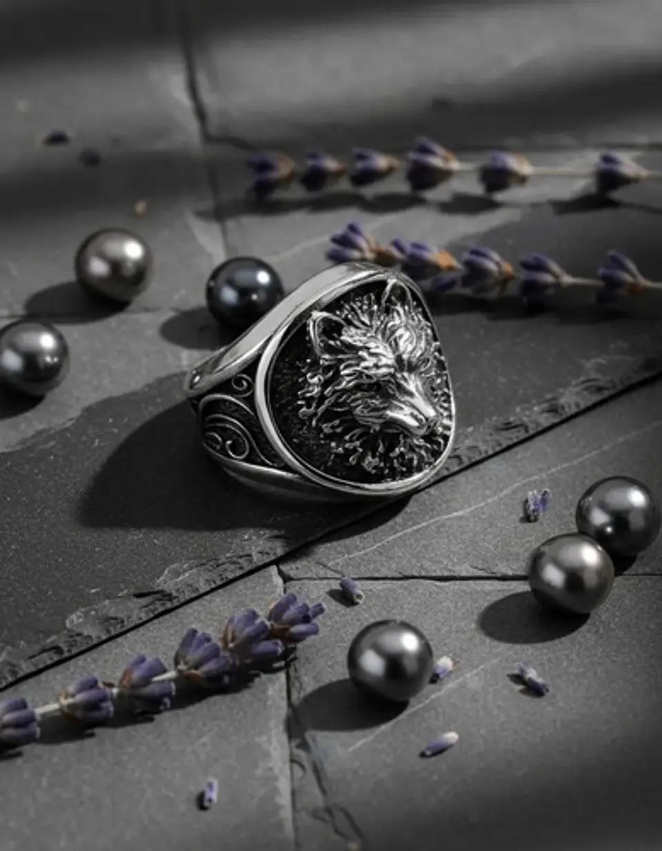 Anillo Acero Color Plata Vikingo Cabeza De Lobo Para Hombre 4