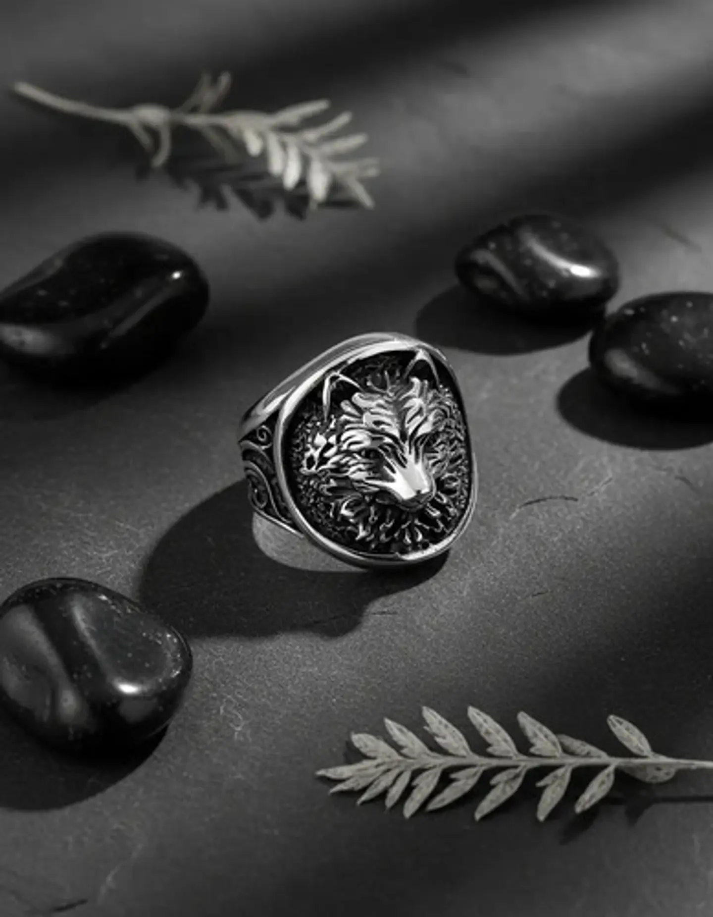 Anillo Acero Color Plata Vikingo Cabeza De Lobo Para Hombre 5