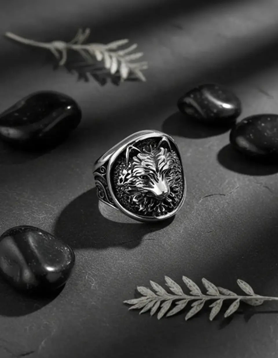 Anillo Acero Color Plata Vikingo Cabeza De Lobo Para Hombre 5