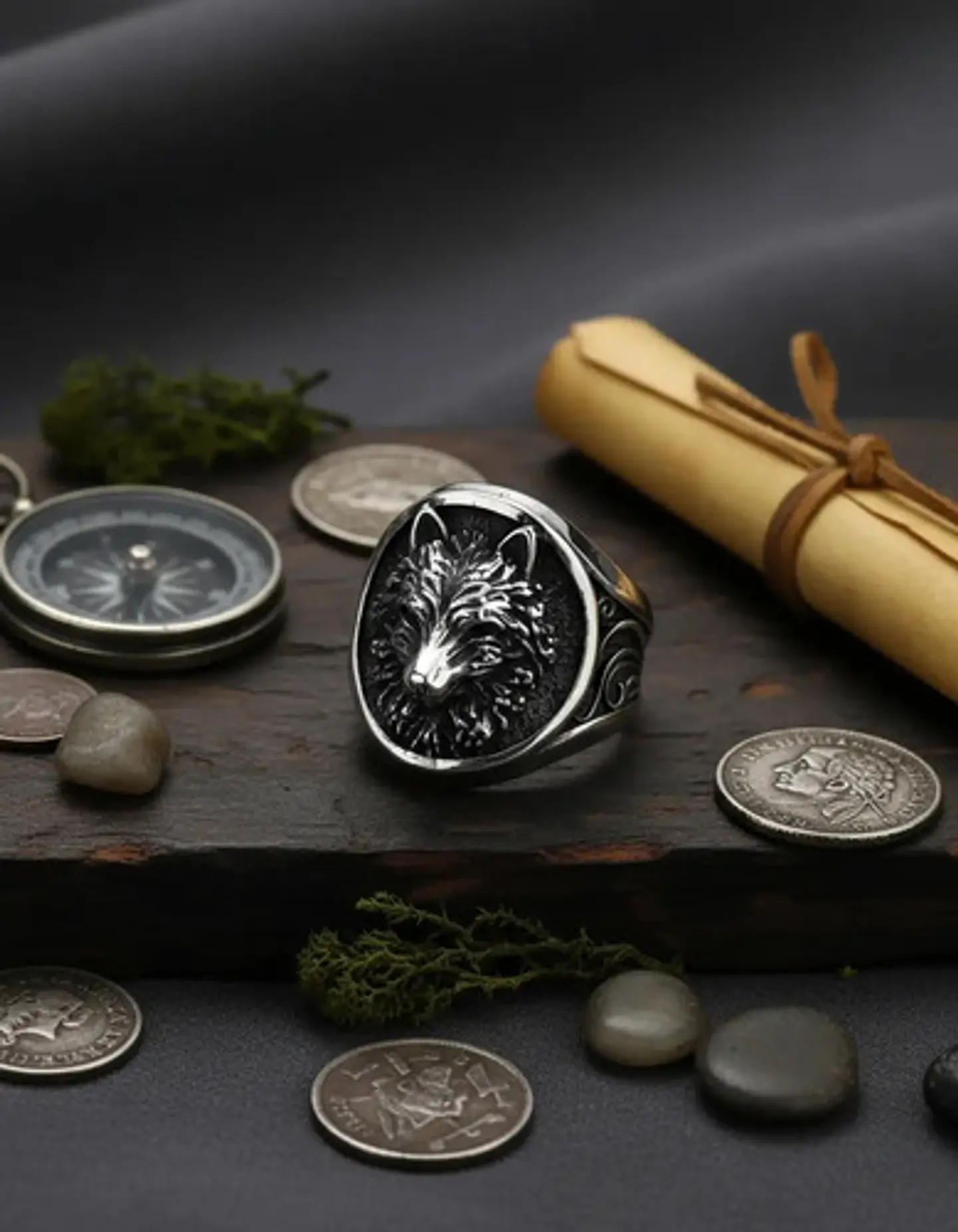 Anillo Acero Color Plata Vikingo Cabeza De Lobo Para Hombre 6