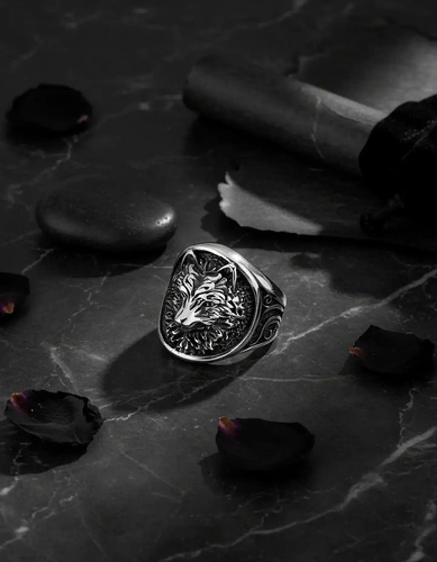 Anillo Acero Color Plata Vikingo Cabeza De Lobo Para Hombre 7