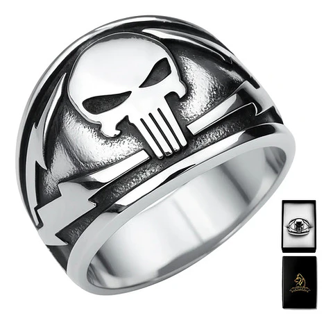 Anillo The Punisher Acero Color Plata Cráneo Calavera Hombre