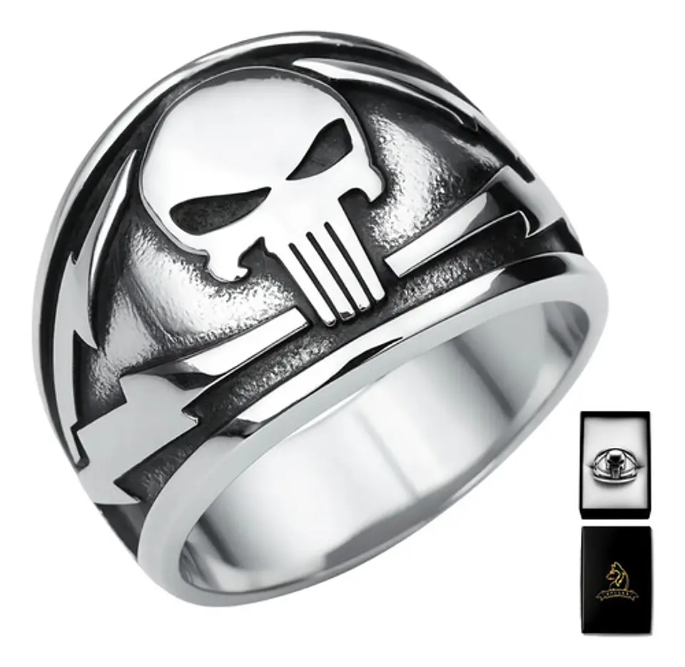 Anillo The Punisher Acero Color Plata Cráneo Calavera Hombre 1