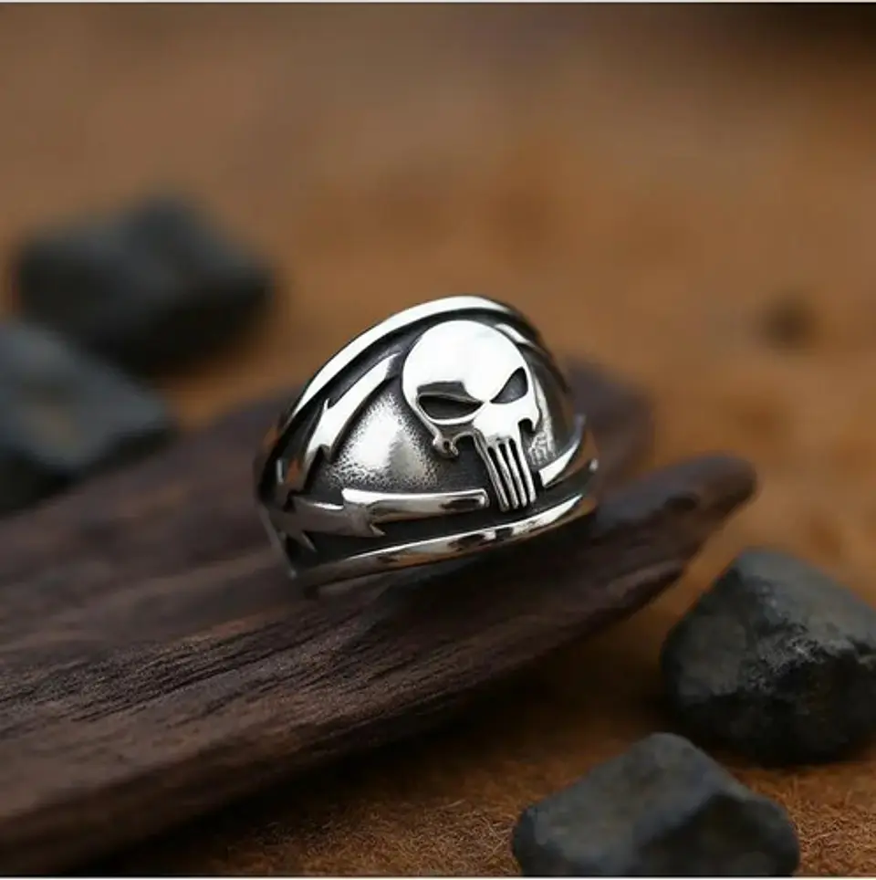 Anillo The Punisher Acero Color Plata Cráneo Calavera Hombre 7