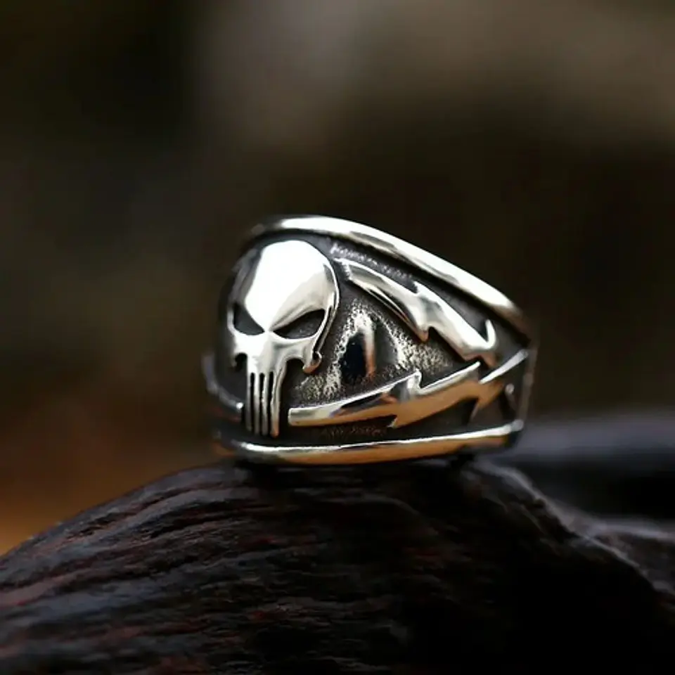 Anillo The Punisher Acero Color Plata Cráneo Calavera Hombre 8