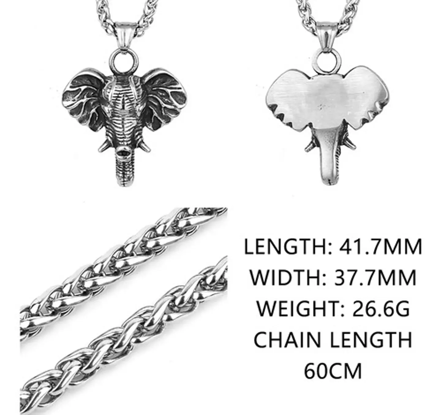 Collar Dije Cabeza Elefante Acero Color Plata Hombre Mujer 2