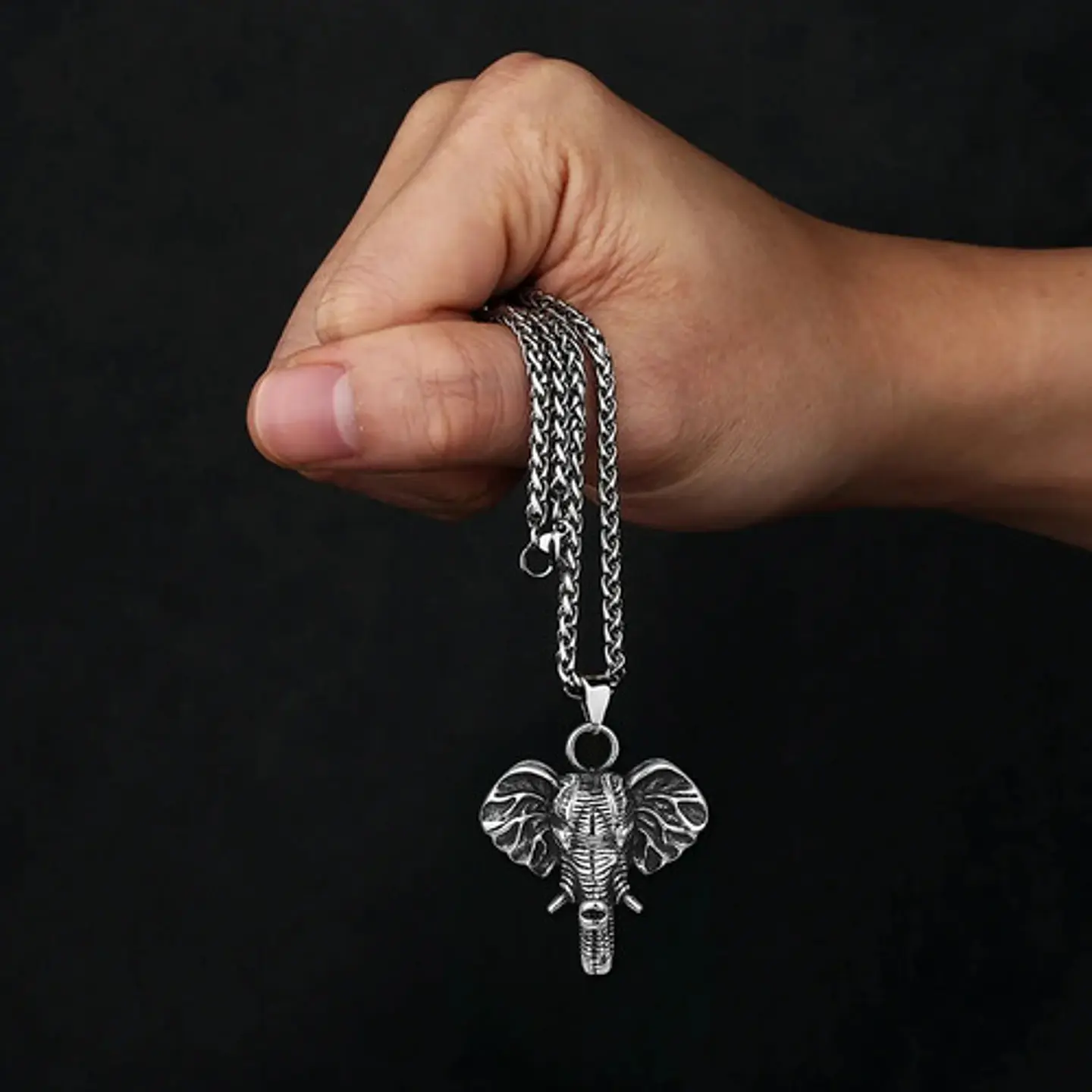 Collar Dije Cabeza Elefante Acero Color Plata Hombre Mujer 6
