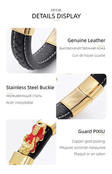 Pulsera Brazalete Pixiu Feng Shui Acero Color Oro Hombre
