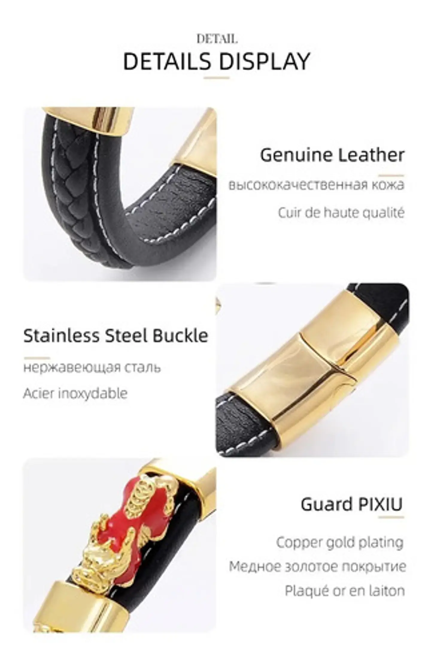 Pulsera Brazalete Pixiu Feng Shui Acero Color Oro Hombre 2