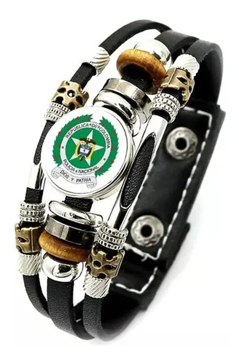 Pulsera Manilla Cuero Profesión Policía Para Hombre Y Mujer