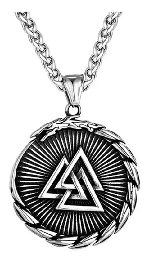 Collar Dije Brújula Valknut Vikingo Acero Color Plata Hombre