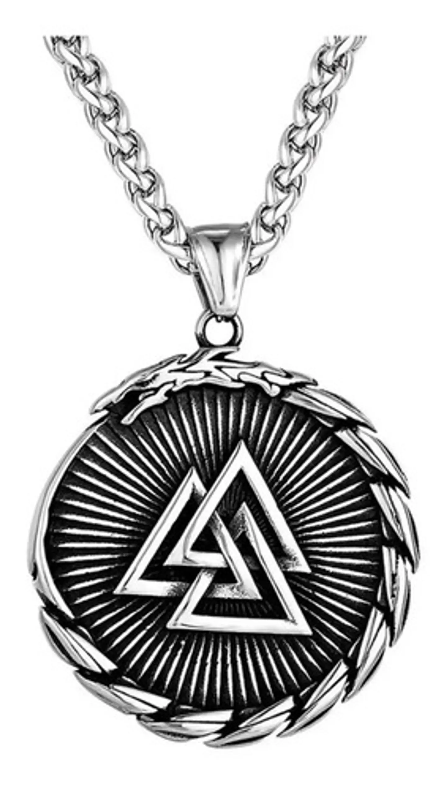 Collar Dije Brújula Valknut Vikingo Acero Color Plata Hombre 1