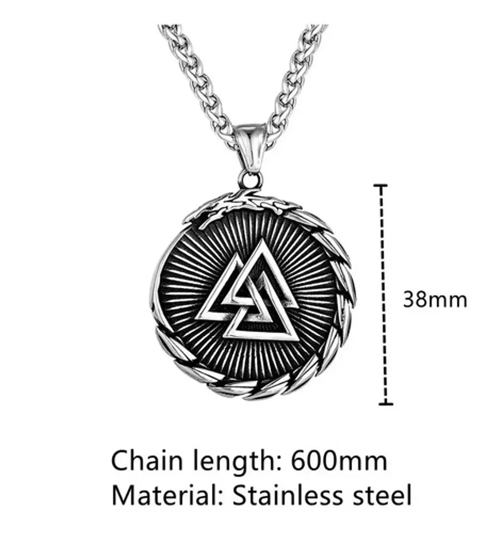 Collar Dije Brújula Valknut Vikingo Acero Color Plata Hombre 2