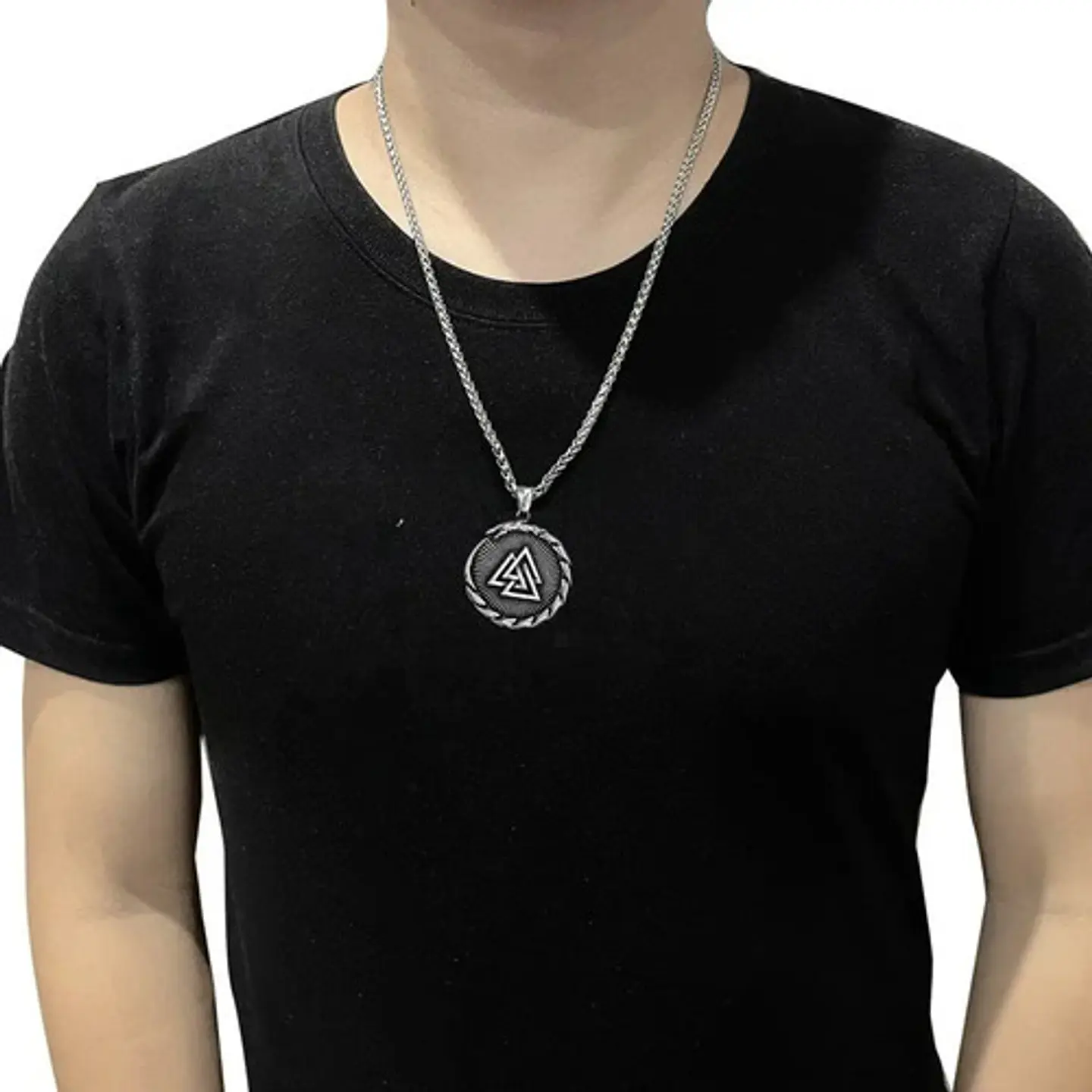 Collar Dije Brújula Valknut Vikingo Acero Color Plata Hombre 3
