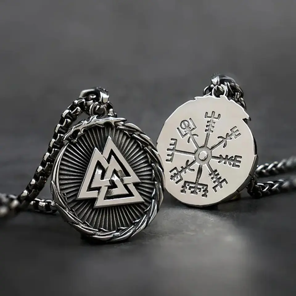 Collar Dije Brújula Valknut Vikingo Acero Color Plata Hombre 5